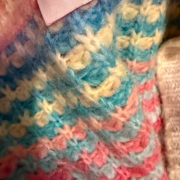 Pink lily rainbow striped pastel dressed lala open knit Cardigan - Picture 4 of 5